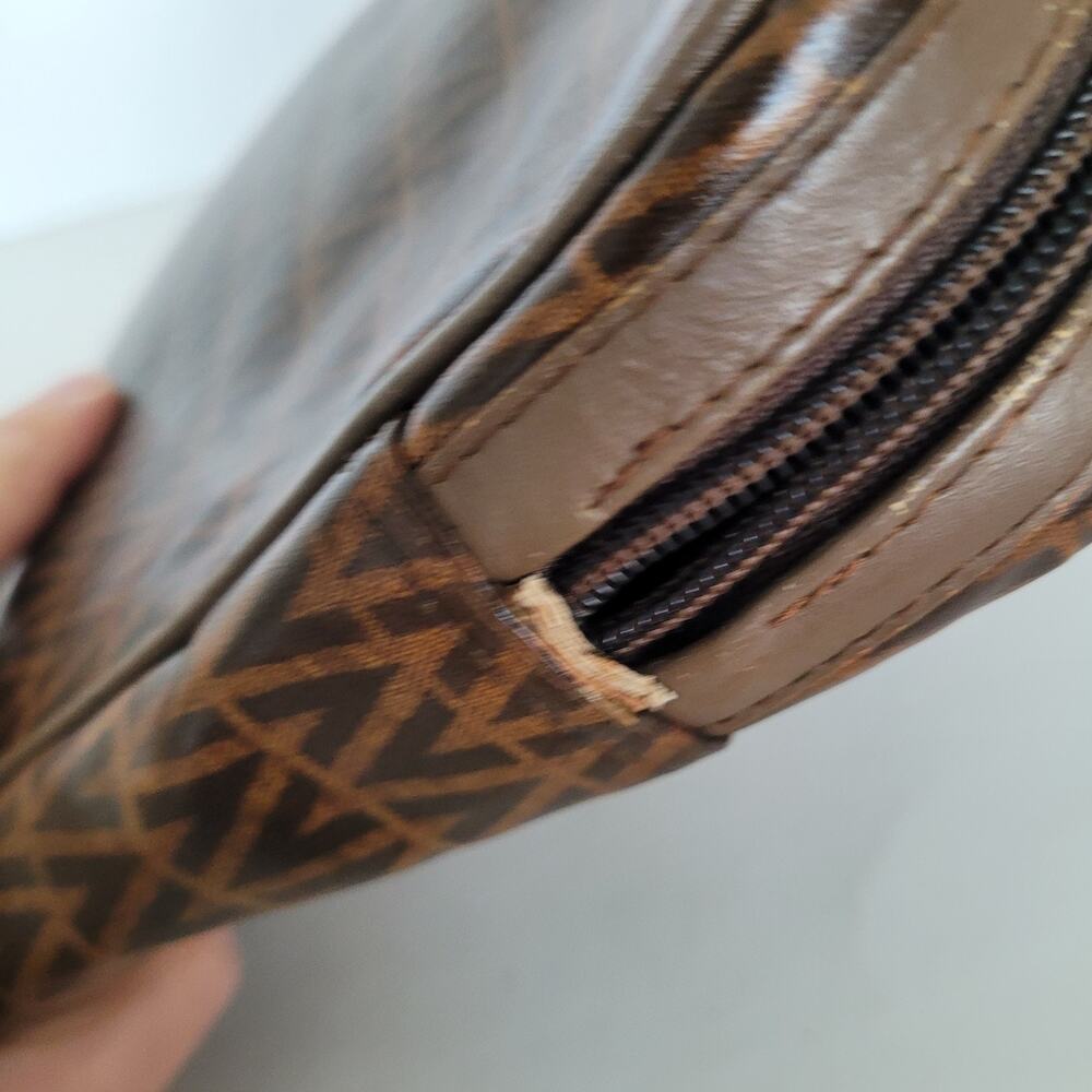 Mario Valentino Bag Clutch Unisex Vintage Pouch Zip Italian Brown Logo Handbag - Picture 12 of 12